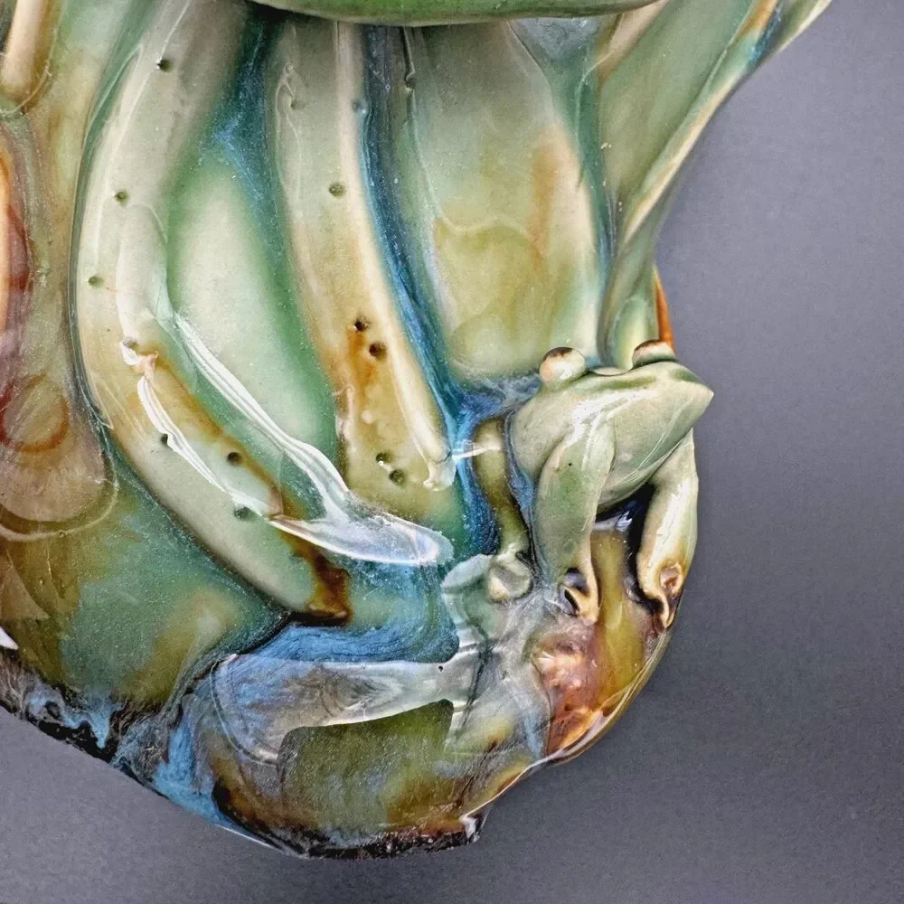 Planter Vase Art Pottery Frog Drip Glaze Coastal Studio Ceramic Sculptural Decor